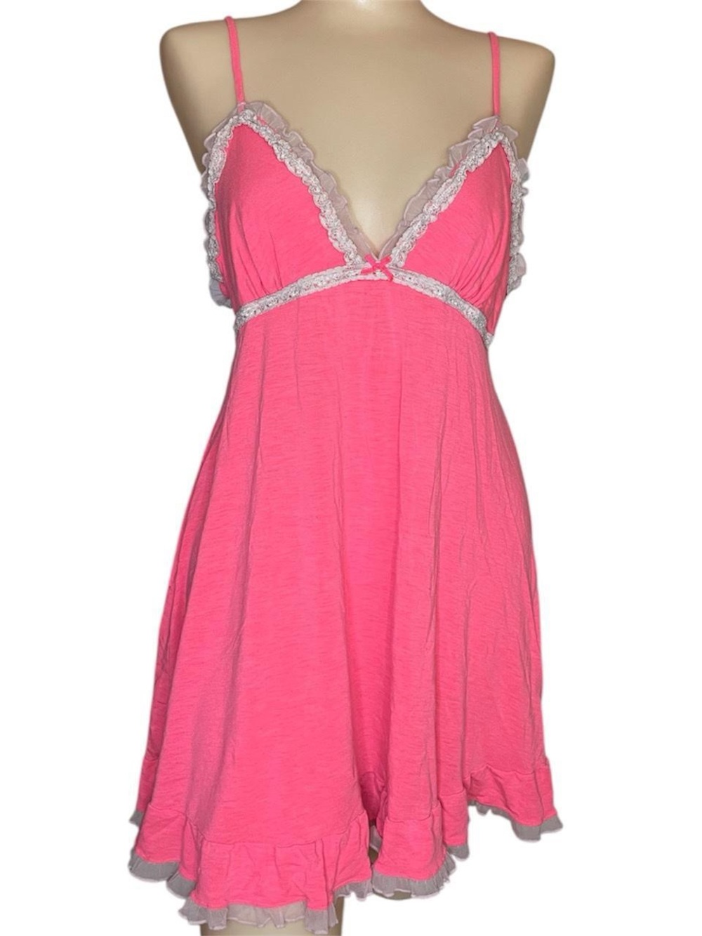 2000a Victoria's Secret Hot Pink Lace-Trim Chemise